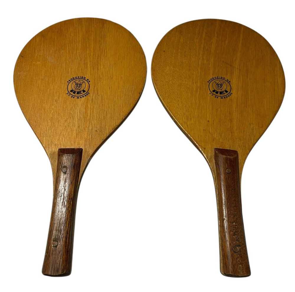 Vtg REI ZF De Manaus Frescobol Wooden Paddles Racket Lot of 2 Brazil Beach Sport